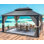 Pavillon de jardin à toit rigide 10 pi x 13 pi avec toit en acier galvanisé et structure en aluminium, auvent à double couche avec filet et rideaux, pavillon extérieur permanent pour patio et cour arrière, brun