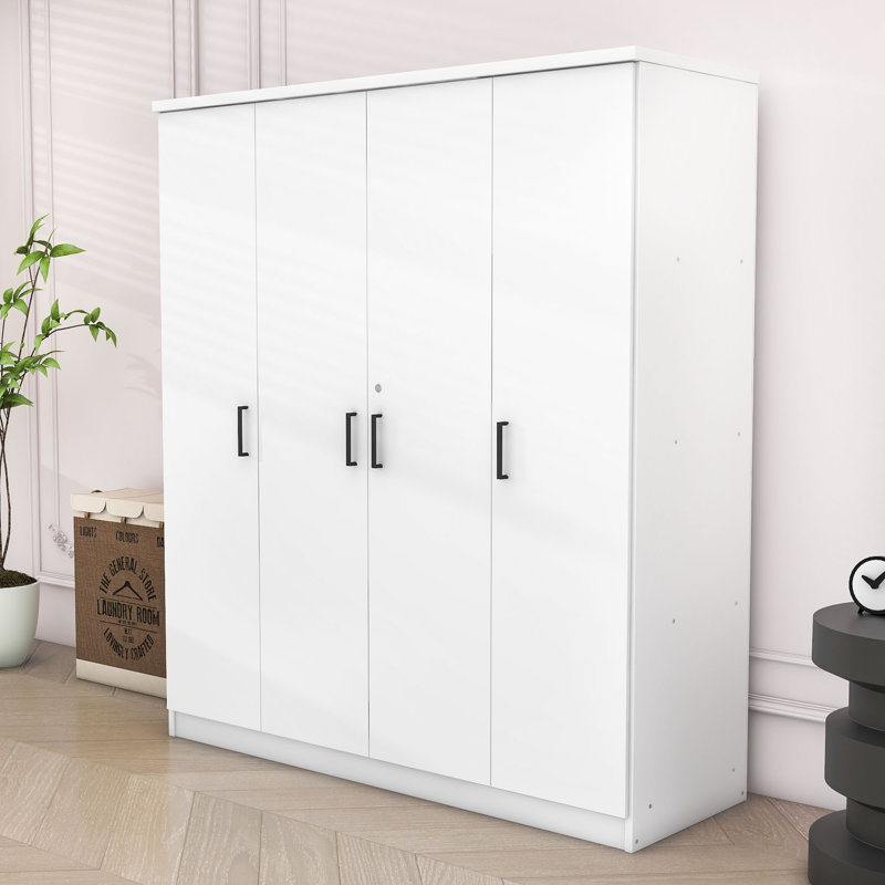 Armoire-penderie 4 portes avec tablettes, Blanc