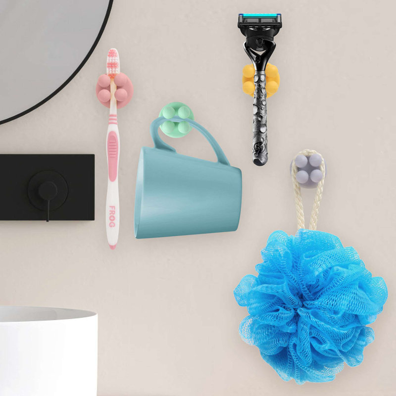 Ensemble de 5 porte-brosses à dents en silicone pour salle de bain, Noir / vert / bleu / rose / jaune
