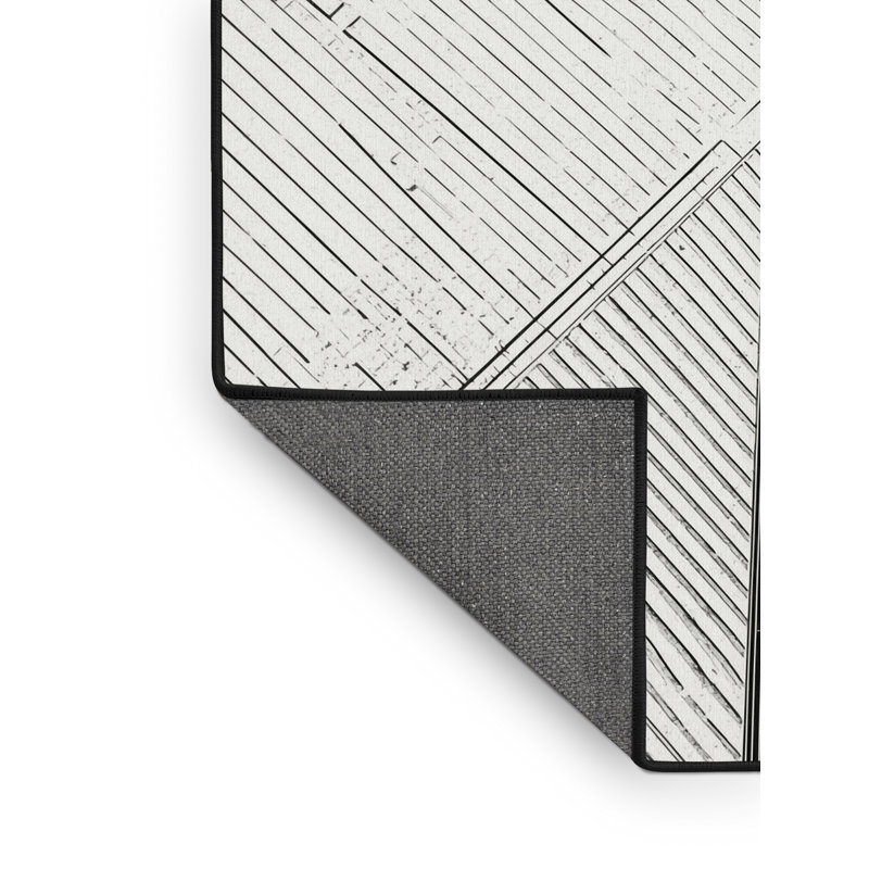 Soft Plush Fairborn Tokyo Cityscape Modern Geometric Area Rug in White – Black Binding, 2x5