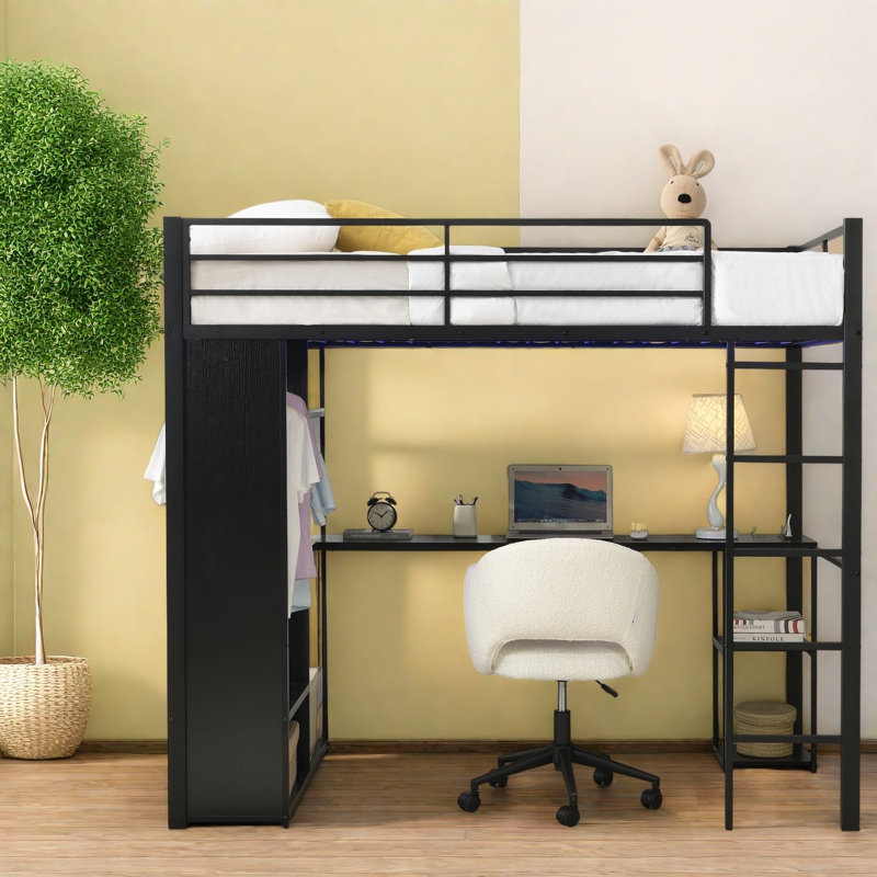 Lits multifonctionnels avec rangement, loft moderne en acier et panneau de fibres à densité moyenne pour petites pièces
