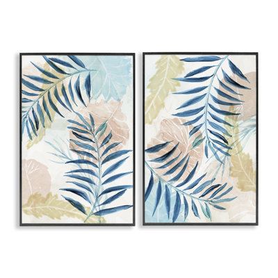 Ensemble de 2 giclées encadrées pastel et palmier bleu, design par Nan
