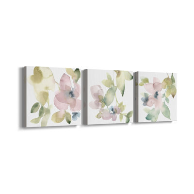 Sweet Petals and Leaves VI - Ensemble de 3 peintures sur toile tendue
