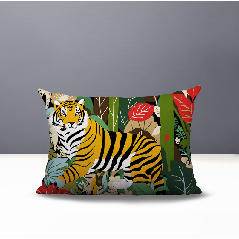 Oreiller rectangulaire réversible intérieur / extérieur Kyo Tiger, Red, H 25 po x l 18 po