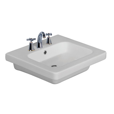 Lavabo de salle de bain mural blanc rectangulaire en porcelaine vitreuse avec trop-plein