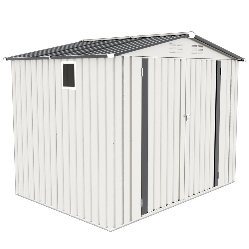 8x6 Ft, Metal Tool Shed, Side Window, Lockable Door, Waterproof, High - Durability, Modular Setup Garden Tools Storage, Sports Gear Skylight Practical And Aesthetic