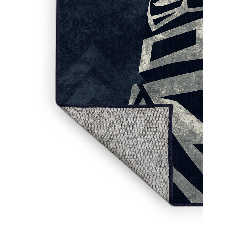 Tapis bleu délavé à la machine Melton, 7 x 9
