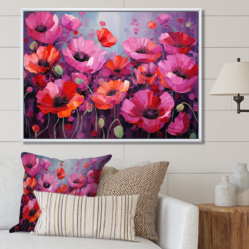 " Magenta Poppy Fields Magic ", Silver Picture Framed, 24" H x 32" W