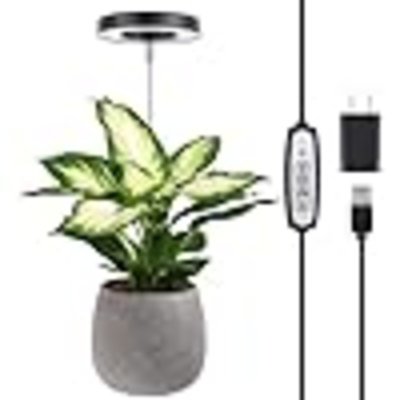 Lumière de croissance, lumière à DEL à spectre complet pour les plantes d'intérieur, lampe à croissance réglable en hauteur avec minuterie marche / arrêt automatique 4/8 / 12H, luminosité à 4 intensités, idéale pour les petites plantes