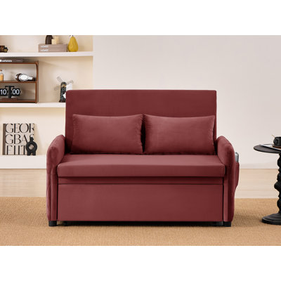 51" Velvet Convertible Pull-Out Sofa Bed