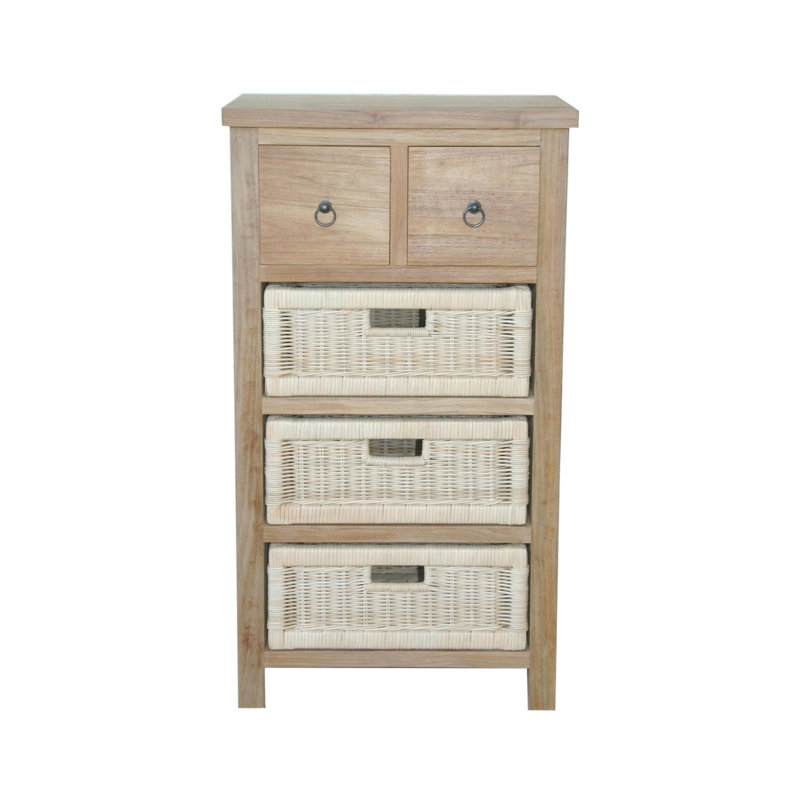 Table d'appoint Safari avec tiroirs et paniers en rotin