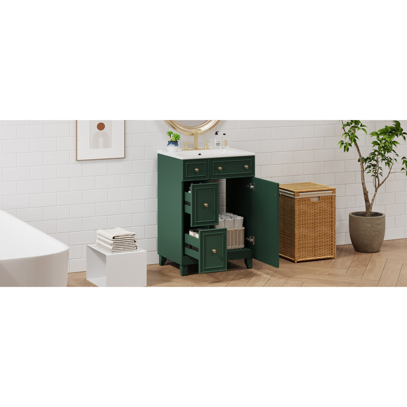 Meuble-lavabo transitionnel polyvalent en céramique pour petite salle de bain