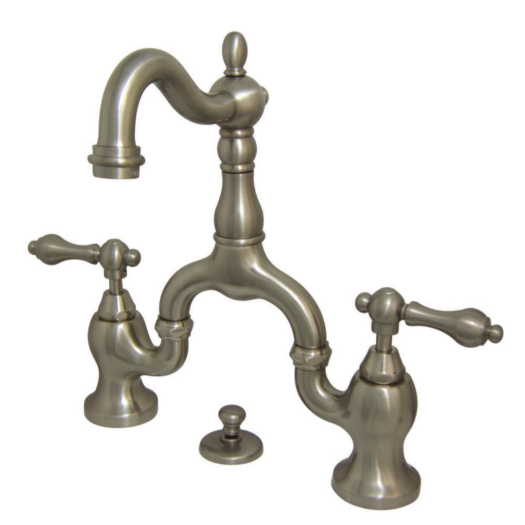 Kingston Brass English Country Two-Handle 3-Hole Deck Mount Bridge Bathroom Faucet with Brass Pop-Up Kingston Brass