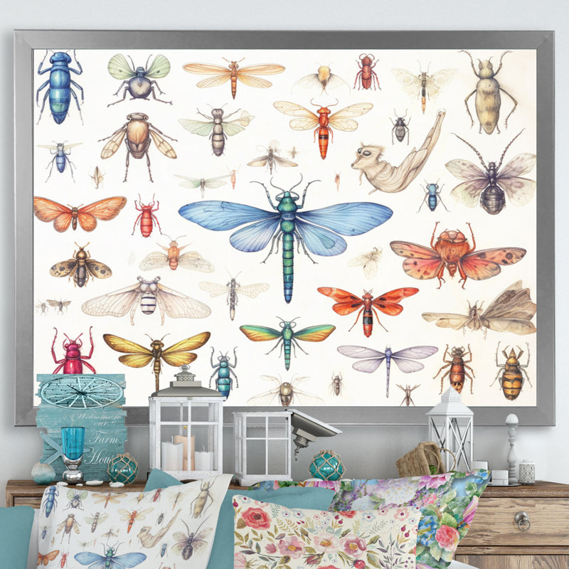 «Tiny Insect Wonders I», reproduction sur toile, H 12 po x l 20 po x P 1 po, Cadre simple argenté