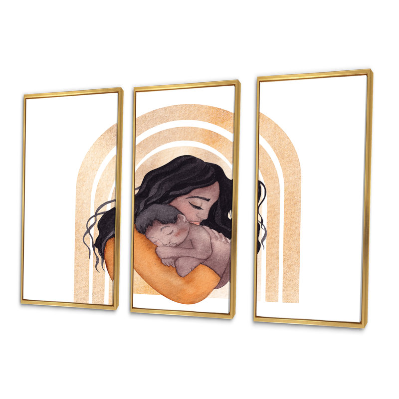 «Young Pregnant Woman III - Glam», ensemble d'art mural sur toile encadré, H 20 po x l 36 po x P 1 po, Or