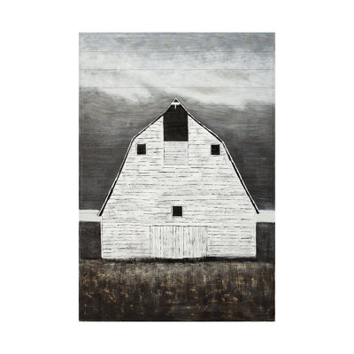 Sawmill Creek 42 x 62 ferme blanche grange originale, peinture à l'huile sur bois