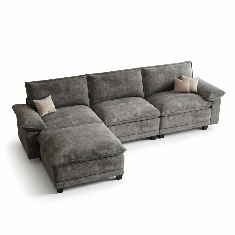 Canapé modulaire en L 108,3 po, canapé modulaire confortable avec repose-pieds mobile, canapé rembourré en chenille pour le salon
