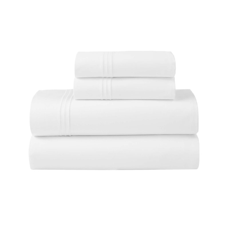 Brandon Cotton Three-Line Embroidered Deep Pocket Bed Sheet Set by Superior, Twin Sheet Set with 1 Pillowcase, White