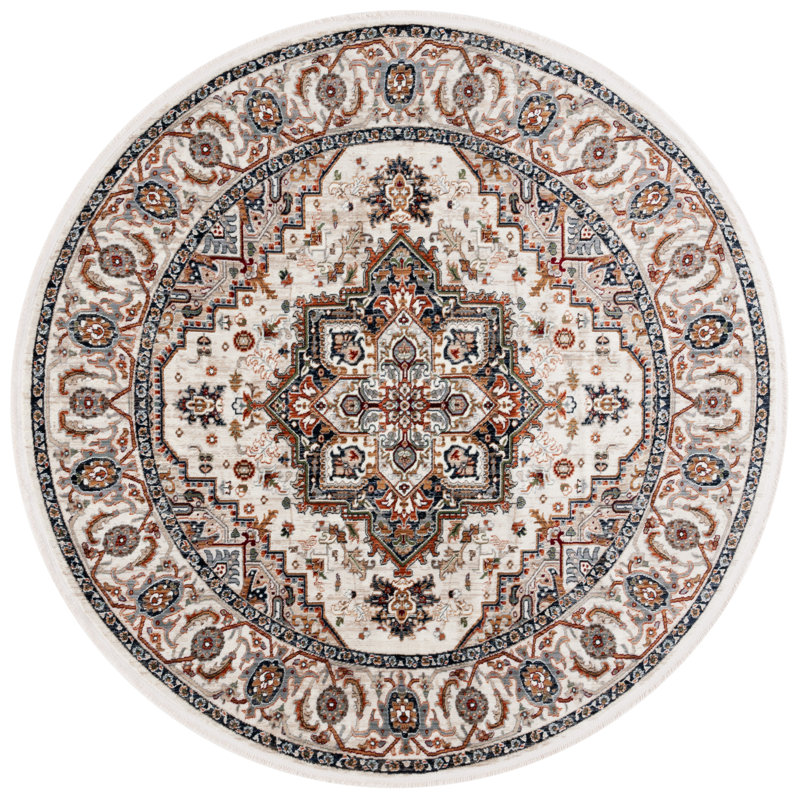 Lauren Ralph Lauren 1119 Power Loomed, Polypropelene and Cotton, Ivory / Beige Red Area Rug, Round 6'7"