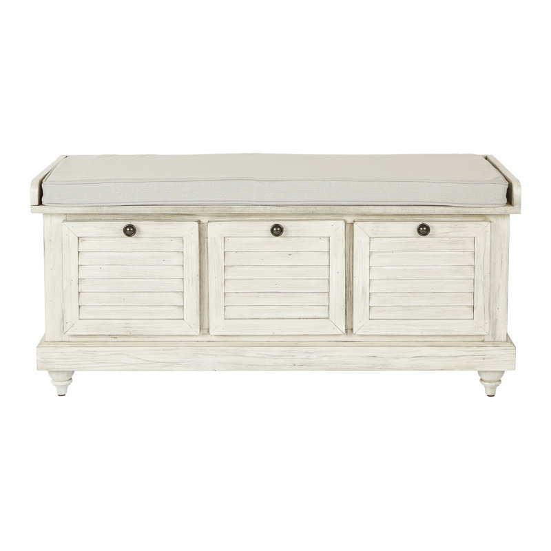 Banc de rangement à couvercle rabattable Almira, Blanc délavé, Gris