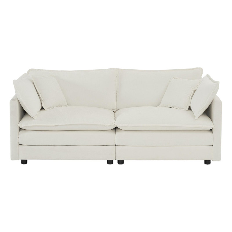 Canapé de causeuse moderne en tissu pour salon, canapé rembourré 2 places à assise profonde de grande taille avec 4 coussins, chenille blanche
