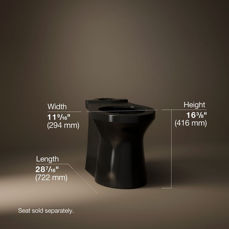 Betello Comfort Height Elongated Toilet Bowl with Skirted Trapway, Seat Not Included, Black