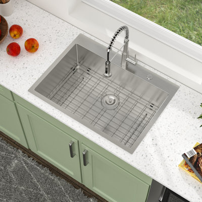 28" L x 22" W Drop-in Kitchen Sink 16 Gauge Stainless Steel Kitchen Sink Single Bowl Kitchen Sink