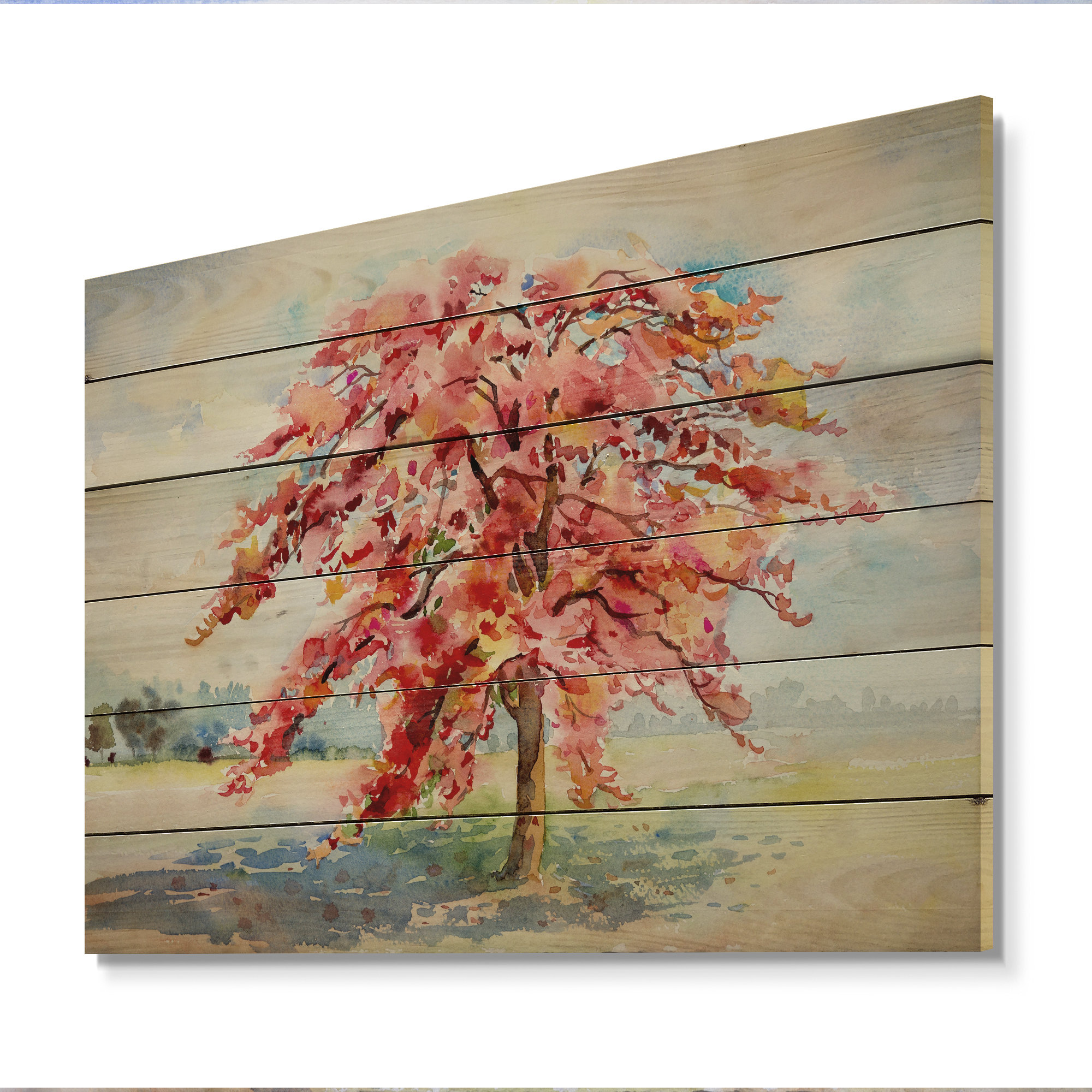 Winston Porter Colorful Blooming Red Autumn Tree III - Traditional Red ...