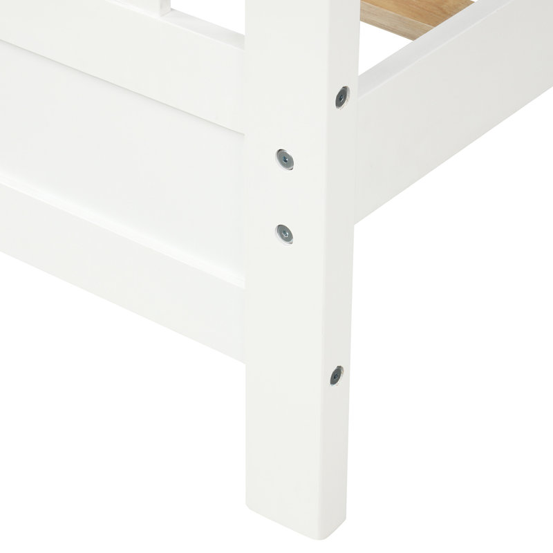 Lit plateforme en bois pour lit simple (blanc) - 26,3 po, support à 10 lattes, taille facile à assembler avec tête de lit en pin lustré et blanc