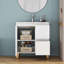 Ensemble de meuble-lavabo moderne de 31,5 po avec lavabo, armoire avec 1 porte et 2 tiroirs, système de rangement en douceur, pieds en bois massif sans poignée, assemblage facile