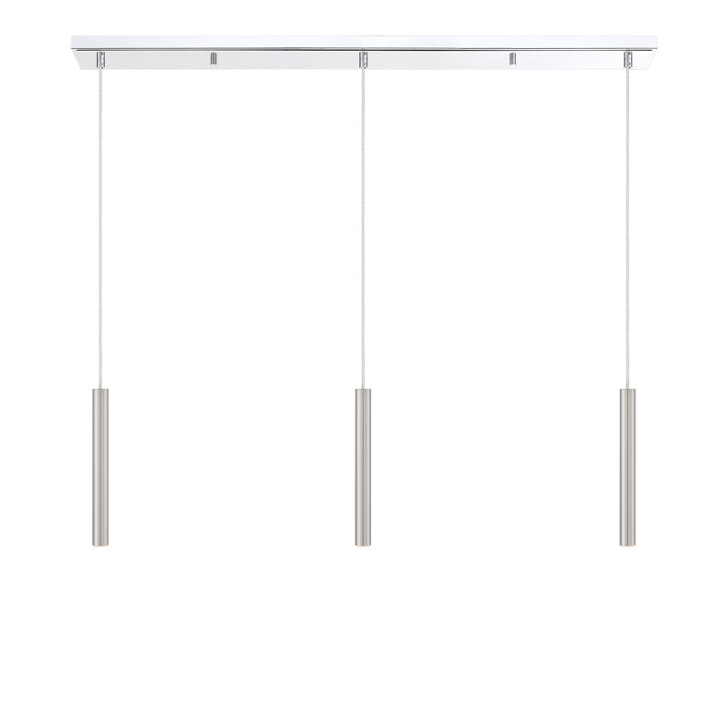 Luminaire suspendu cylindrique à DEL 3 lumières pour îlot de cuisine Bowning, Nickel brossé, Chrome