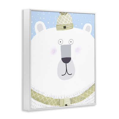Polar Bear with Falling Snow Framed Giclee Art, design by Carla Daly