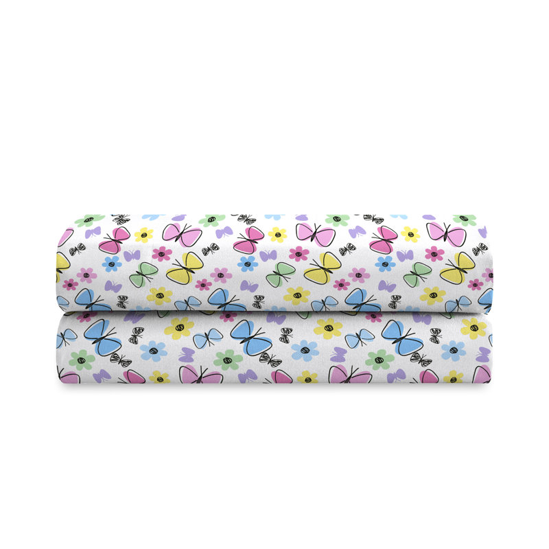 Sweet Butterfly Twin Pink Microfiber Kids Sheet Set