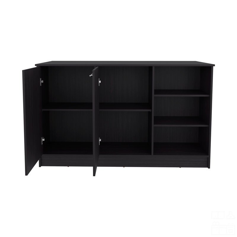 Kitchen Island Two Cabinets, Three Open Shelves, Black