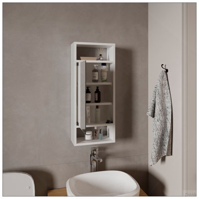 Armoire à pharmacie murale à miroir avec une porte et des tablettes de rangement intérieures Uros, blanc