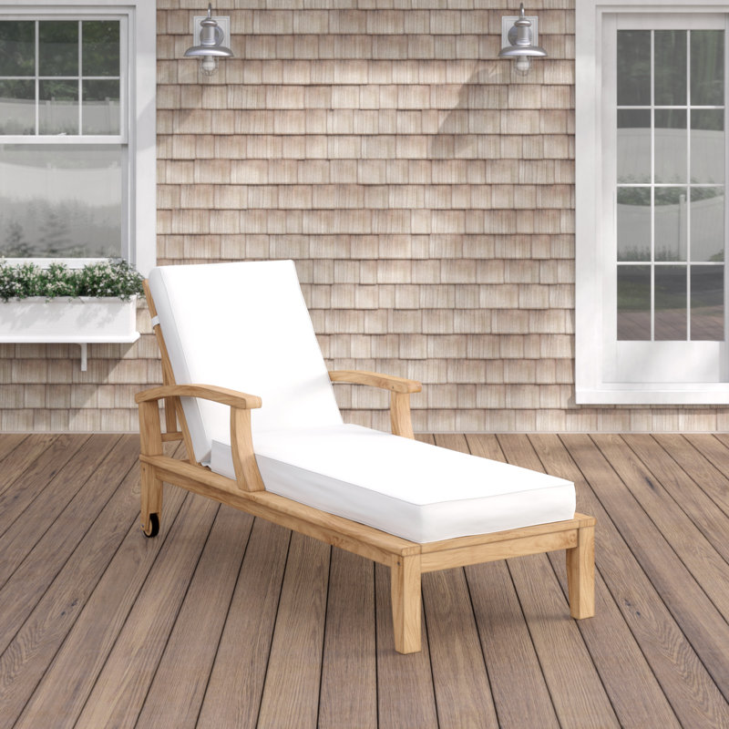 Natural Teak Outdoor Chaise Lounge with White Cushions