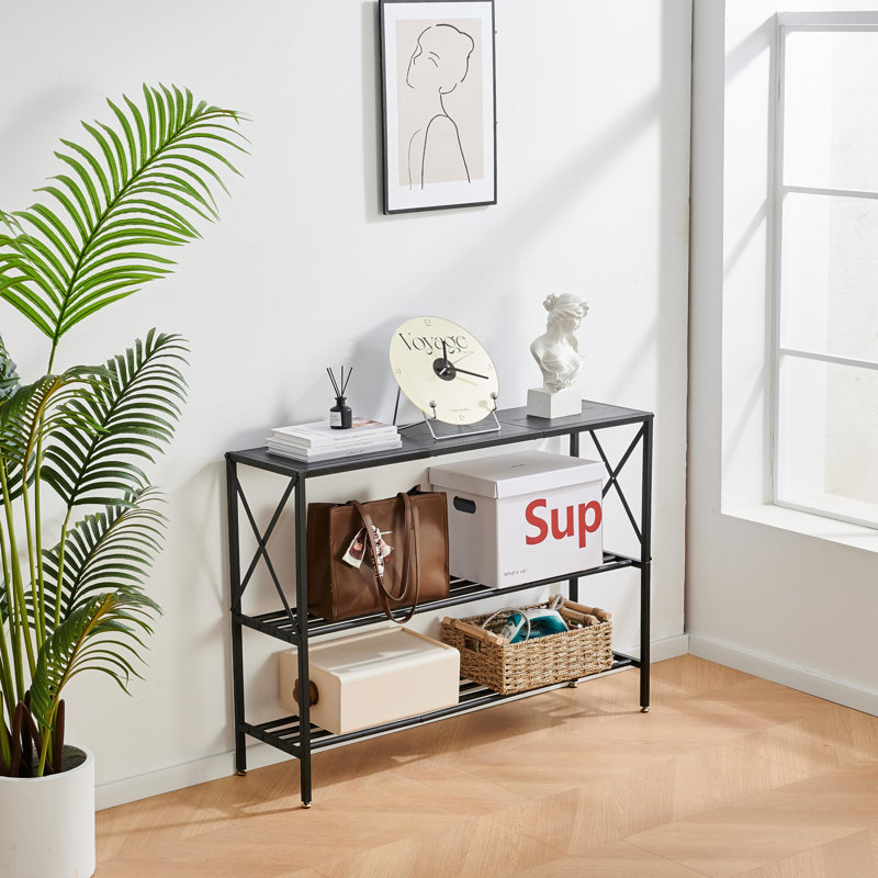 Console Table, 3 Tier Entryway Table, Hallway Table, Narrow Sofa Table With Shelves, Display Side Table, Black