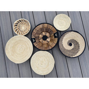 Handmade Abstract Wall Decor on Rattan, Banana Fiber
