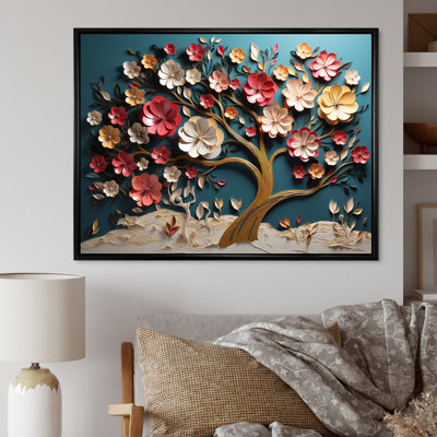 Orchidée rose et bleue, branches d'arbre I - art mural arbre