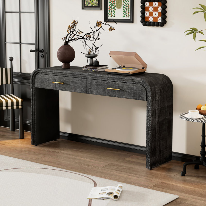 Console à silhouette rétro unique avec style ouvert, deux tiroirs supérieurs pour l'entrée, la salle à manger et le salon
