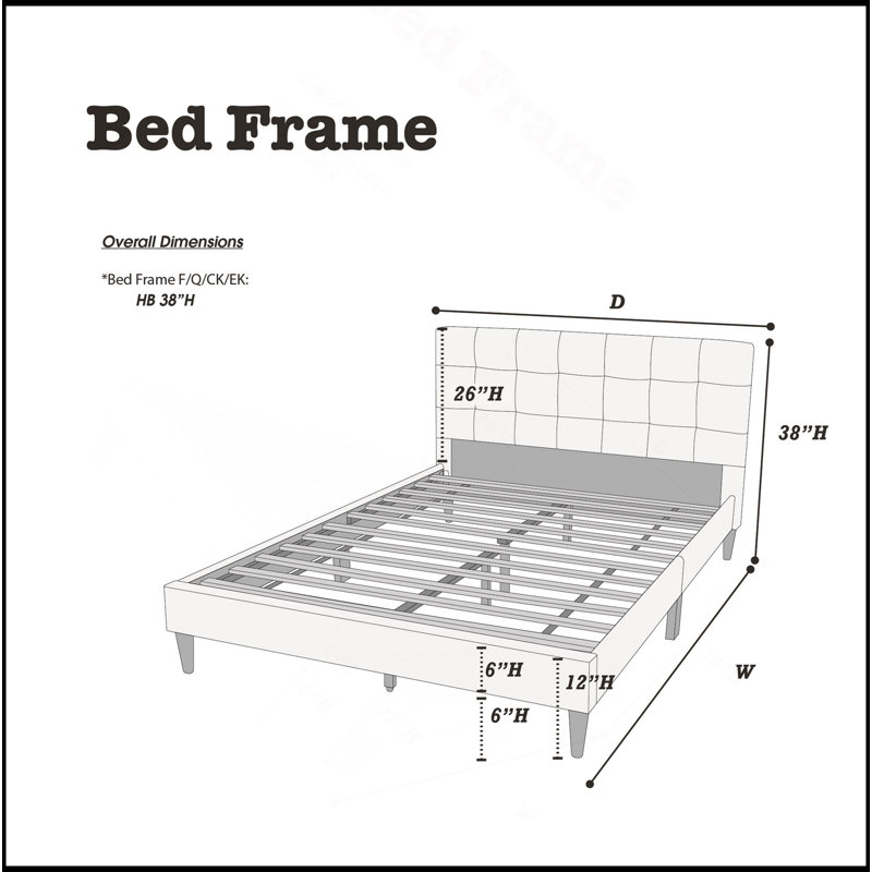 Mobilier de chambre à coucher moderne avec lit capitonné en polyfibre 1pc, Grand lit