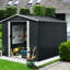 Remise extérieure en métal noir 8 pi x 10 pi - construction en fer galvanisé, évents perforés pour une meilleure ventilation, portes coulissantes cadenassables, assemblage facile requis, quatre évents, processus simple-126021895