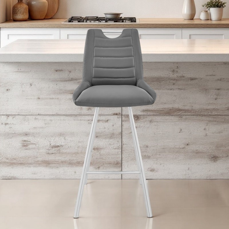 Black Fabric And Metal Bar Stool, Grey Seat/Steel Frame, Counter Stool (26” Seat Height)