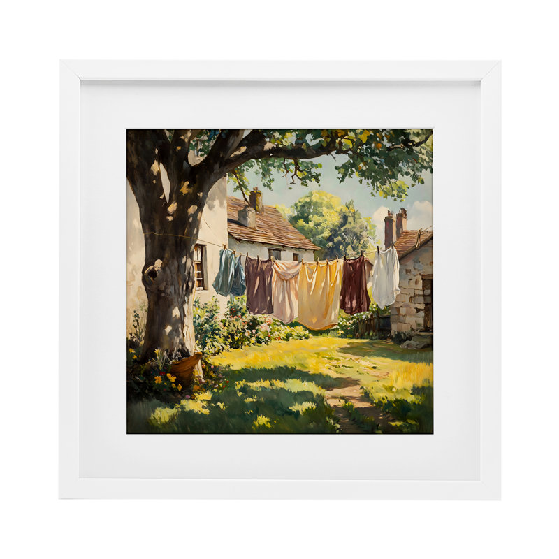 Reproduction sous verre encadrée de corde à linge Country, par Creative Studio, H 13 po x l 13 po, Cadre blanc côtier