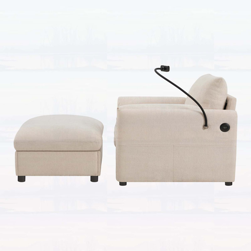 Latitude Run® Chaise Lounge with Storage Ottoman,Adjustable Phone ...