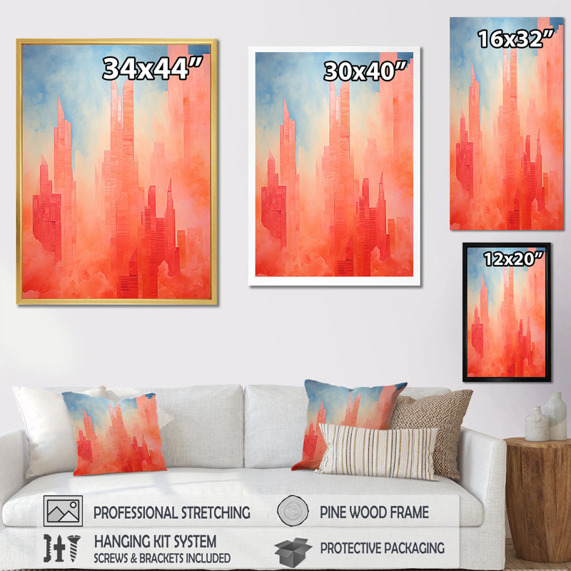 Paysage urbain de grande hauteur Salmon Spires I, Toile tendue, H 32 po x l 24 po x P 1 po