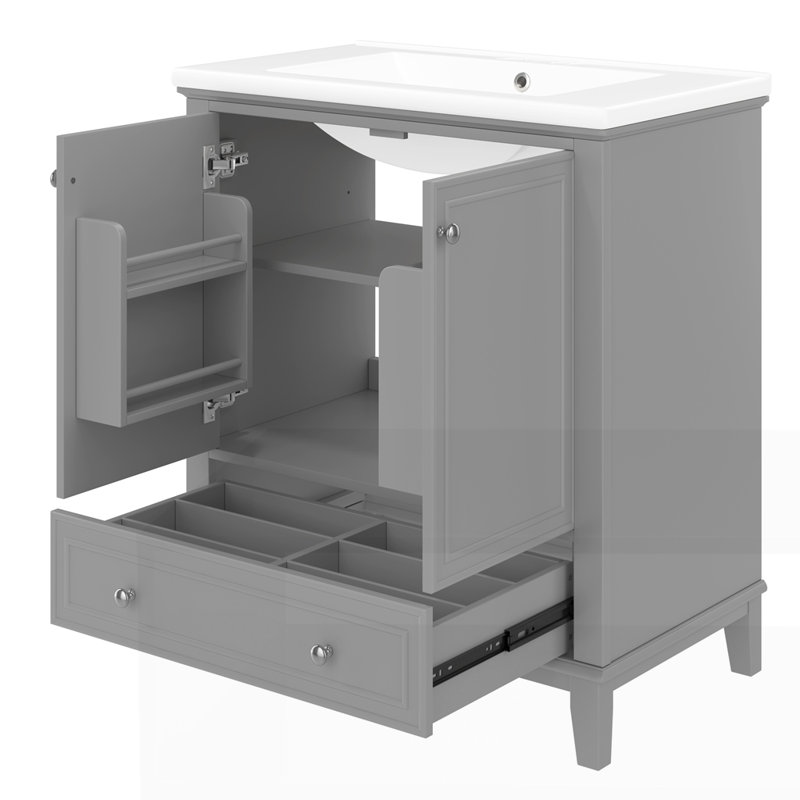 Armoire de salle de bain multifonctionnelle avec portes et tiroir, Gris