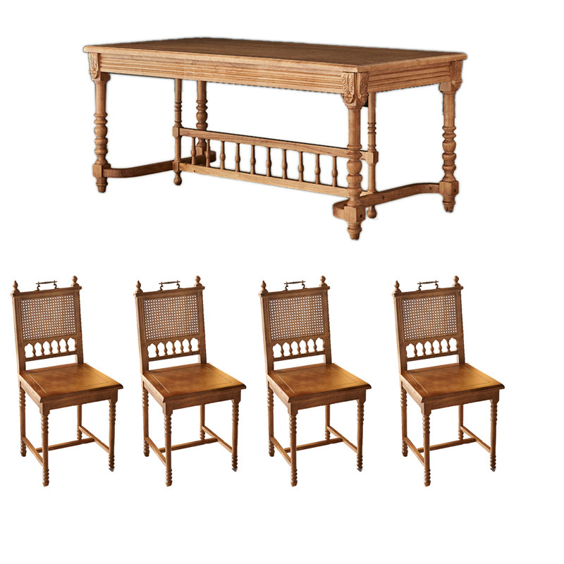 Ensemble de table de salle à manger rétro en bois de frêne massif., H 30,71 po x L 78,74 po x l 31,5 po