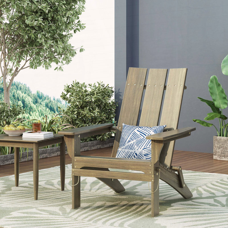 Chaise Adirondack pliable en bois d'acacia - Vibe rustique, finition élégante et rangement compact pour patio, Gris