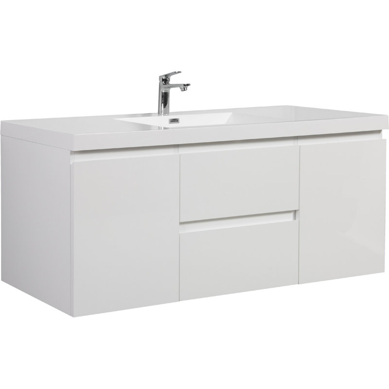 Meuble-lavabo mural moderne pour salle de bain, Blanc